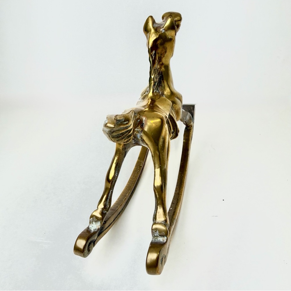 Vintage Brass Rocking Horse Figurine Heavy 7x6 Home Decor - Picture 4 of 11